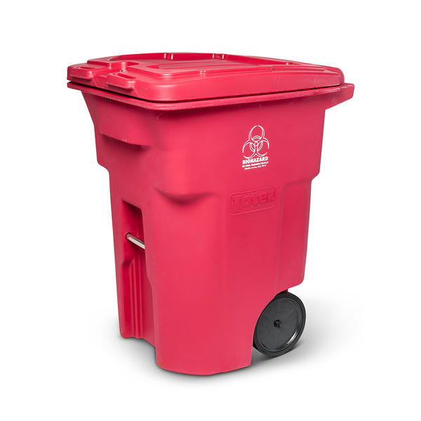 Toter 96 Gal. Red Hazardous Waste Trash Can with Wheels and Lid Lock RMN96